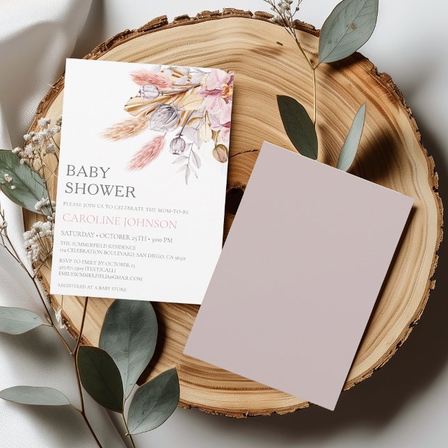 Invitación Boho Moda Floral Rosa Pampas Grass Baby Shower (Subido por el creador)