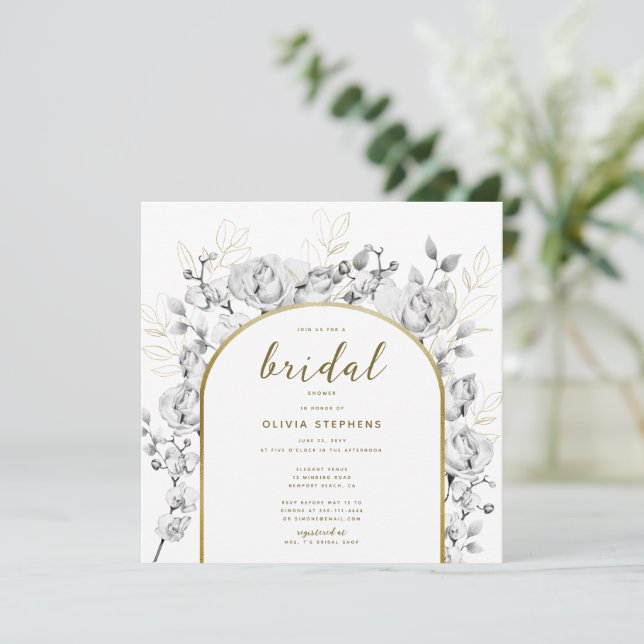 Invitación Boho Moda Gold Arch Moderno Floral Bridal Shower (Anverso de pie)