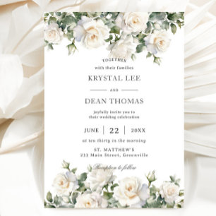 Invitación Boho Moda Ivory White Roses Boda Floral