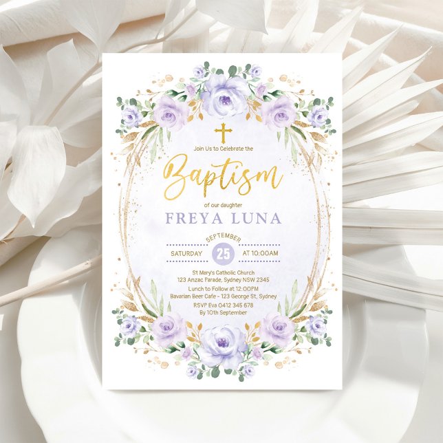 Invitación Boho Moda Lavender Oro Chica Floral Bautismo (Subido por el creador)