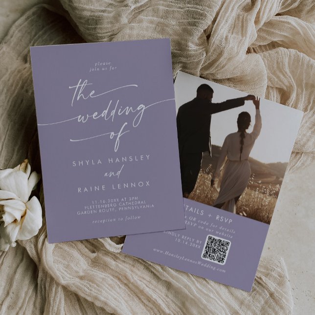Invitación Boho Moda Lavender Purple Photo QR Boda de código (Subido por el creador)