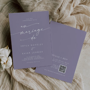 Invitación Boho Moda Lavender Purple QR Code Boda francés