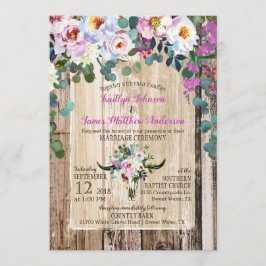 Invitación Boho Moda Longhorn Cow Skull Boda Floral