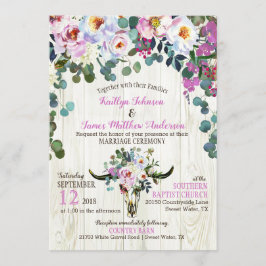 Invitación Boho Moda Longhorn Cow Skull Boda Floral