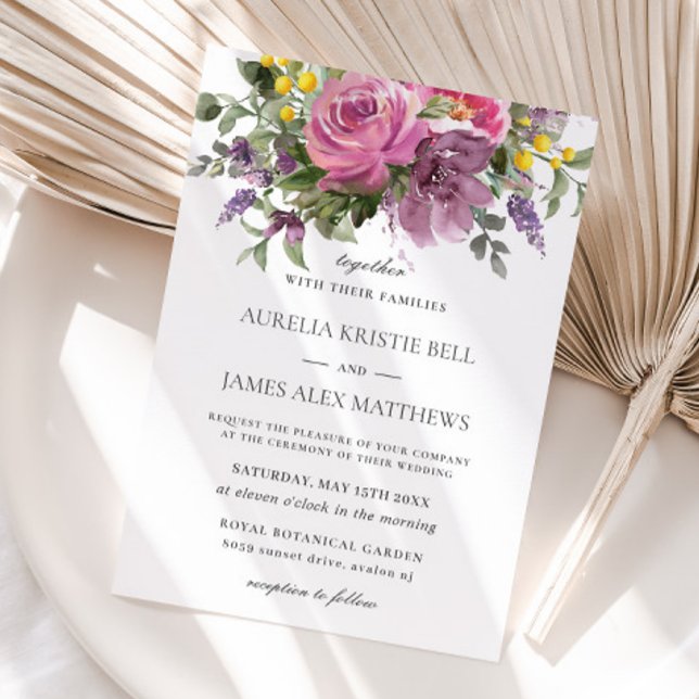 Invitación Boho Moda Magenta Boda floral morado rosa mauve (Subido por el creador)