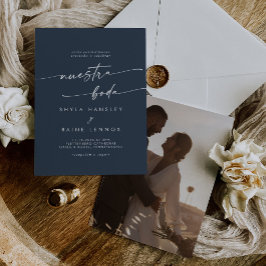 Invitación Boho Moda Marina Oscura foto azul Boda español