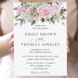 Invitación Boho Moda Marrón Boda Floral Verde Masaje Rosado