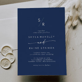 Invitación Boho Moda Monograma azul real Boda