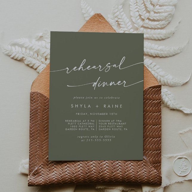 Invitación Boho Moda Olive Green Boda Ensayo Cena (Subido por el creador)