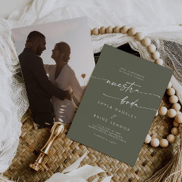 Invitación Boho Moda Olive Green Photo Boda español