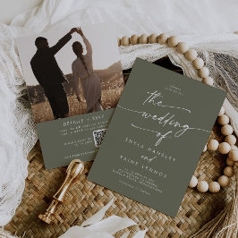 Invitación Boho Moda Olive Green Photo QR Code Boda