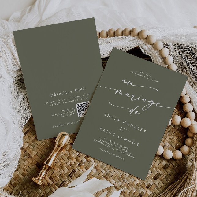 Invitación Boho Moda Olive Green QR Code Boda francés (Subido por el creador)