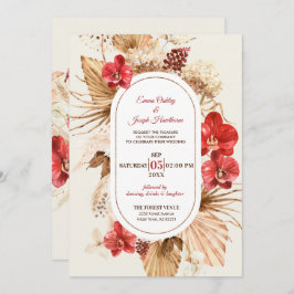 Invitación Boho moda oro Marco orquídea roja otoño Boda