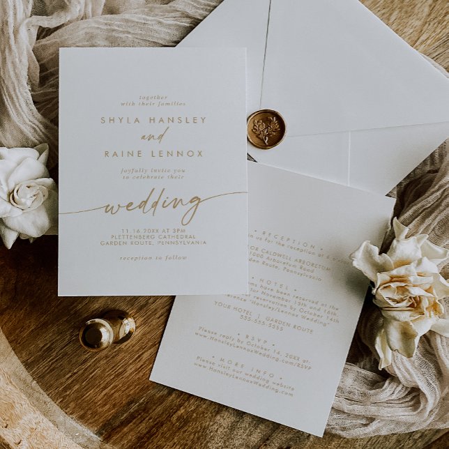 Invitación Boho Moda Oro y Frente blanco y Boda posterior (Subido por el creador)