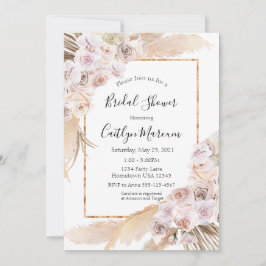 Invitación Boho moda orquídea pampas césped ducha de novia