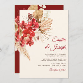 Invitación Boho moda orquídea roja caída personalizada Invita