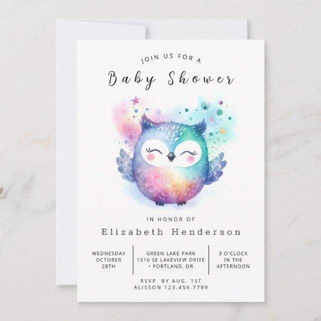 Invitación Boho Moda Owl Baby Shower (Anverso)