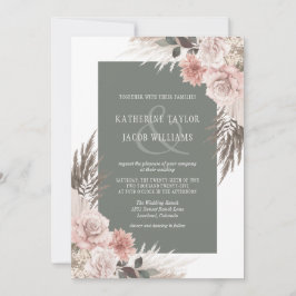Invitación Boho Moda Pampas Boda de Floral Verde Masaje