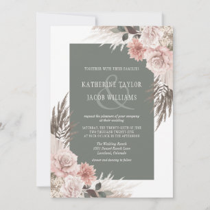 Invitación Boho Moda Pampas Boda de Floral Verde Masaje