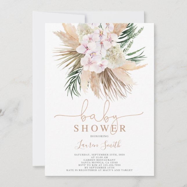 Invitación Boho moda Pampas Grass Baby Shower (Anverso)