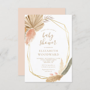 Invitación Boho Moda Pampas Grass Gold Frame Baby Shower