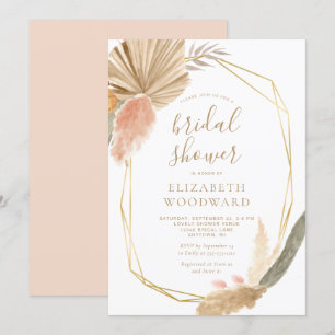 Invitación Boho Moda Pampas Grass Gold Frame Bridal Shower