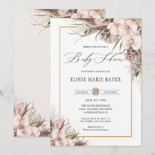 Invitación Boho Moda Pampas Grass Orchid Floral Baby Shower