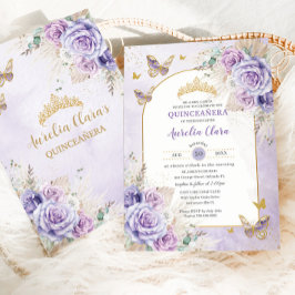 Invitación Boho Moda Pampas Purple Lilac Floral Quinceañera