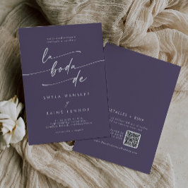 Invitación Boho Moda Plum Purple QR Código Boda español