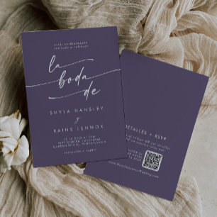 Invitación Boho Moda Plum Purple QR Código Boda español
