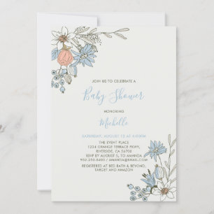 Invitación Boho moda Primavera Azul Floral Baby Shower