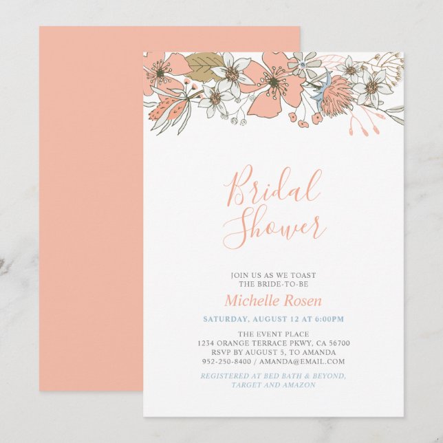Invitación Boho Moda Primavera Floral Boda Boda Ducha Invi (Anverso / Reverso)