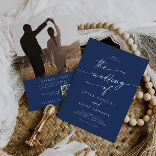 Invitación Boho Moda Real Azul Foto Boda de código QR