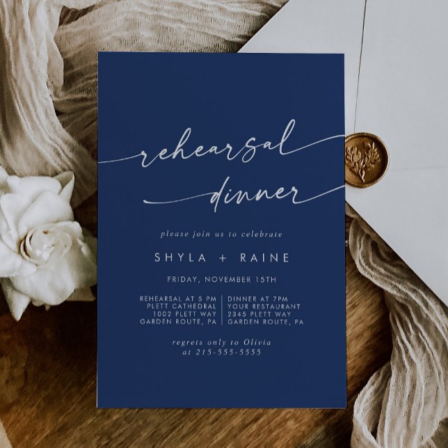 Invitación Boho Moda Real Boda Azul Ensayo Cena (Subido por el creador)