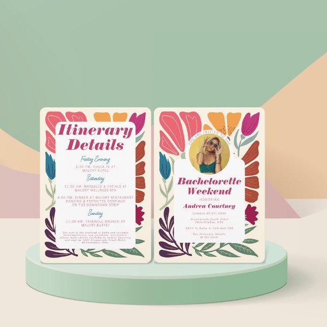 Invitación Boho Moda Retro Floral Bachelorette Weekend (Subido por el creador)