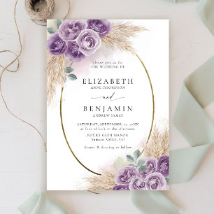 Invitación Boho Moda Rustic Purple Oval Oval Boda Elegante de