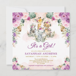Invitación Boho Moda Safari Jungle Animales Chica Baby Shower