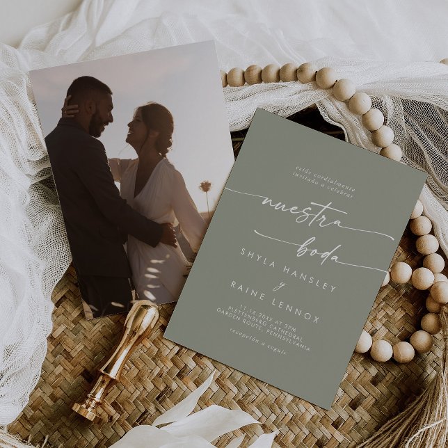 Invitación Boho Moda Sage Green Photo Boda español (Subido por el creador)