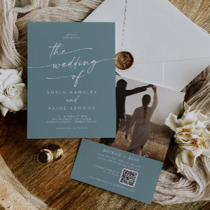 Invitación Boho Moda Seafoam Verde azulado Foto Boda de códig