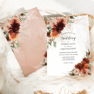 Invitación Boho Moda Terracotta Floral Pampas Boda de Grass