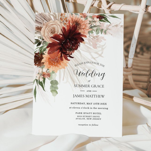 Invitación Boho Moda Terracotta Floral Pampas Boda de Grass (Subido por el creador)