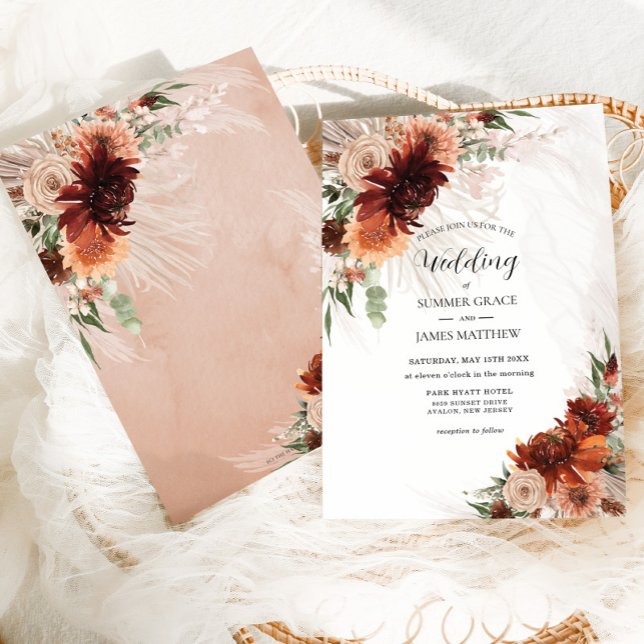 Invitación Boho Moda Terracotta Floral Pampas Boda de Grass (Subido por el creador)