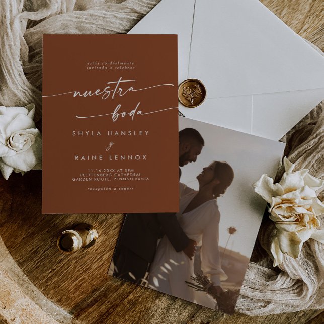 Invitación Boho Moda Terracotta Foto Boda español (Subido por el creador)