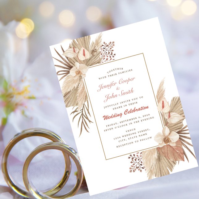 Invitación Boho Moda Terracotta Pampas Boda de orquídeas de h (Subido por el creador)