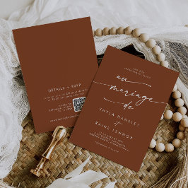 Invitación Boho Moda Terracotta QR Código Boda francés
