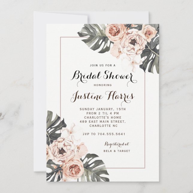 Invitación Boho Moda tropical Bridal Shower (Anverso)