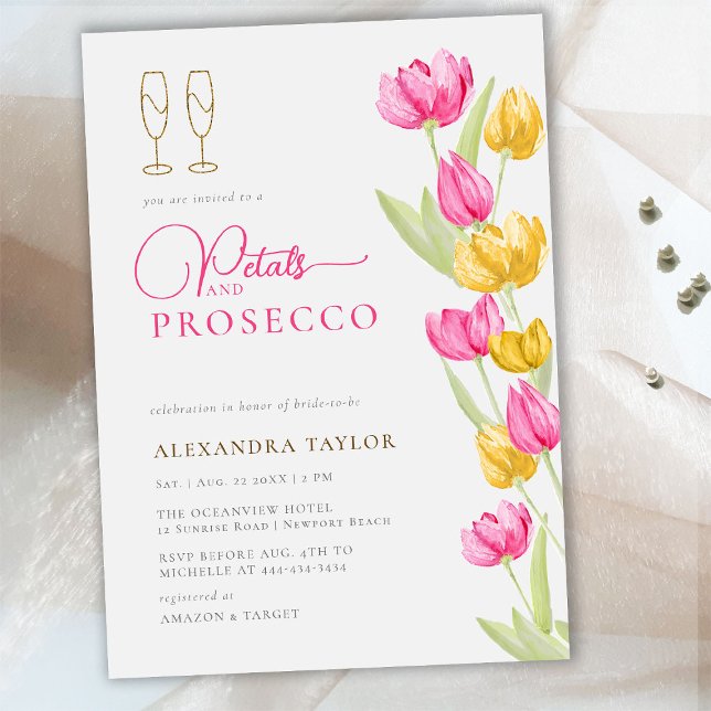 Invitación Boho Moda Tulipanes amarillos rosados Petales de o (Subido por el creador)