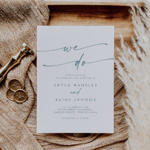 Invitación Boho Moda Verde azulada y blanca hacemos Boda