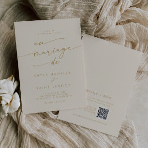 Invitación Boho Moda Vintage Gold Código QR Boda francés