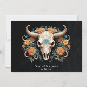 Invitación Boho Moda Watercolor Floral Cow Skull Boda
